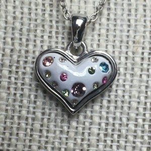 Rhinestone Heart Pendant Necklace Multicolor Silver White Barbie Soft Girl Retro